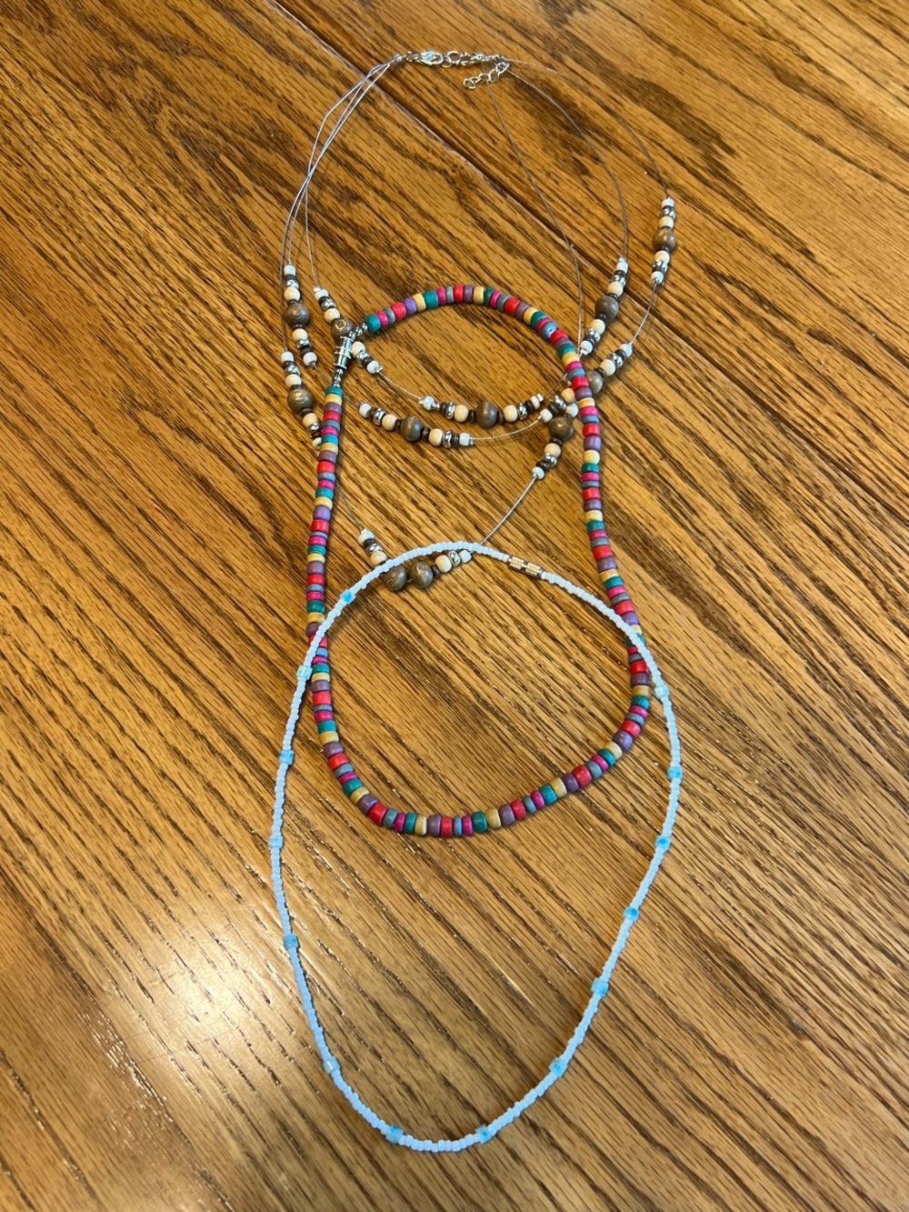 Handmade Multicolor & Light Blue Beaded Necklace Set Lot of 3